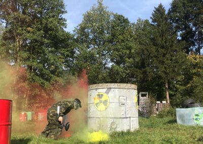 paintball site with smoke granades